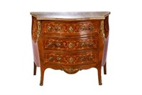 LOUIS XV STYLE BOMBE CHEST WITH ORMOLU MOUNTS