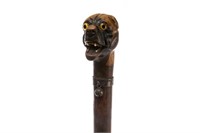 ANTIQUE WALKING STICK WITH DOG KNOP HANDLE