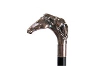 DOUBLE HORSE FIGURAL SILVER HANDLE WALKING STICK