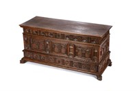EARLY SPANISH WALNUT CARVED CHEST