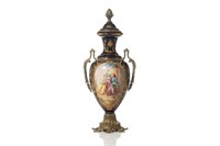 LARGE URN SEVRES STYLE VASE WITH DOUBLE HANDLES