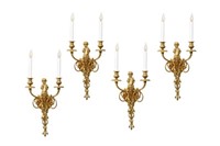 TWO PAIRS OF BAROQUE ORMOLU FIGURAL WALL SCONCES