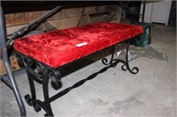 WROUGHT IRON BENCH WITH RED VELVET TOP