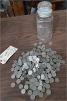 Planters peanuts jar w500+ Jefferson nickels 1940s