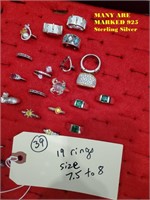 19 beautiful rings sz 7-7.5  925 sterling silver