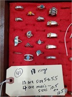 17 rings sz 5 to 12.5 sterling jewelry 18k HGE