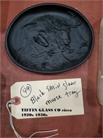 Rare TIFFIN 1920s Moose Stag Elk tray black satin