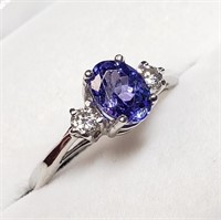 Certified 10K  Tanzanite(1ct) Diamond(0.14ct) Ring