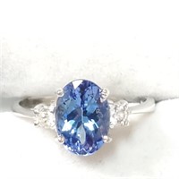 Certified 10K  Tanzanite(2ct) Diamond(0.06ct) Ring