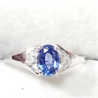 Certified 10K Sapphire(0.85ct) Diamond(0.04ct) Rin