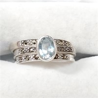 $160 Silver Blue Topaz Marcasite Set