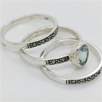 $160 Silver Blue Topaz Marcasite Ring