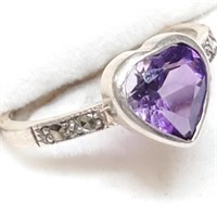 $140 Silver Amethyst Marcasite Ring