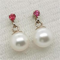 $200 10K  Ruby Pearl Earrings