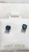 Certified 14K  Diamond(0.42Ct, I2-I3,Blue) Earring