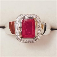 $300 Rhodium Plated St.Silver Ruby(2ct) Ring