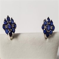 $300 Rhodium Plated St.Silver Sapphire Earrings