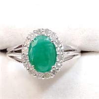 Certified 10K  Emerald (1.2ct) Diamond(0.42Ct, I1-