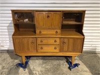 MCM TEAK SIDEBOARD WITH PULL DOWN FRONT & 2 GLASS