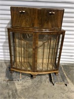 WALNUT CLAW FOOT BOWED FRONT DRINKS CABINET