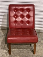 MCM BUTTON TUFTED RED LEATHERETTE EASY CHAIR