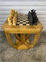374- UNIQUE ART DECO STYLE CHESS TABLE WITH PIECES