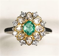 925 silver natural emerald ring