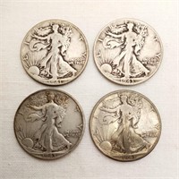 Four Silver Walking Liberty Half Dollars Mixed