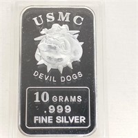 USMC Devil Dogs 10 Grams .999 Fine Silver