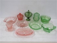 Pink + Green Depression Glass + Others