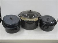 3 Graniteware Roasters + Canner