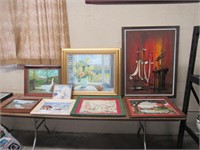 Table Lot of Paintings + Artwork