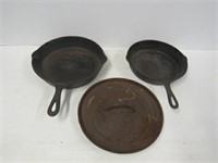 2 Cast Iron Skillets + One Lid