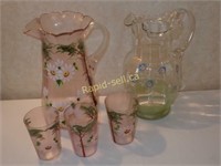 Antique Hand Painted Glass Pitchers