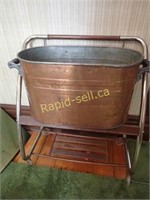 Antique Copper Boiler and Vintage TV Stand