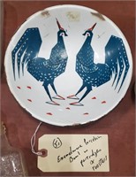Old enamelware bowl fighting roosters Evans