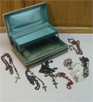 Many Vintage Rosaries in Older Jewelry Box