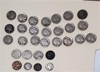 28pc buffalo nickels silver dimes foreign coins
