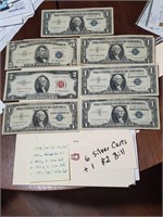 1x$5 & 5x$1 US silver certificates red seal $2