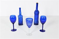 Vintage Sorrell Cut Glass Stemware, Blue