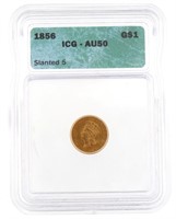 1856 Type 3 AU50 Liberty Head $1.00 Gold Coin