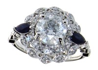 14kt Gold 2.60 ct Round Diamond & Sapphire Ring