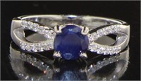Genuine Round Sapphire & White Topaz Ring