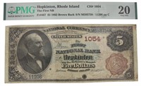 1882 Hopkinton RI Large $5 National Currency *RARE