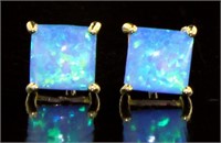 Stunning 2.25 ct Princess Cut Blue Opal Earrings