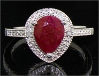 Pear Cut Genuine 1.88 ct Ruby & Diamond Ring