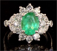 14kt Gold 3.21ct Oval Emerald & Diamond Ring