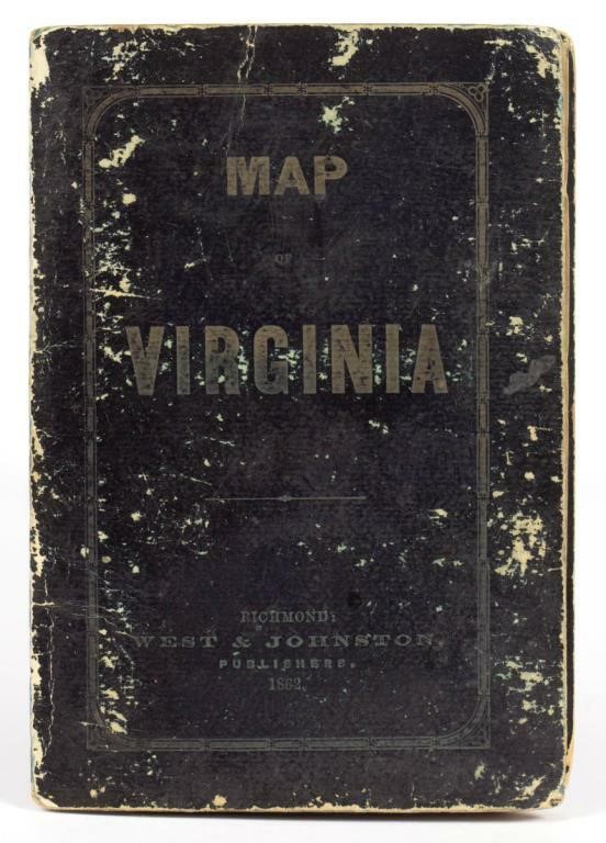 Extremely rare 1862 Confederate imprint Map of Virginia printed in Richmond with originial cover