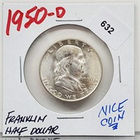 1950-D 90% Silver Franklin Half $1 Dollar