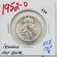 1952-D 90% Silver Franklin Half $1 Dollar